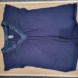 Navy Blue Embroidered V-Neck Top